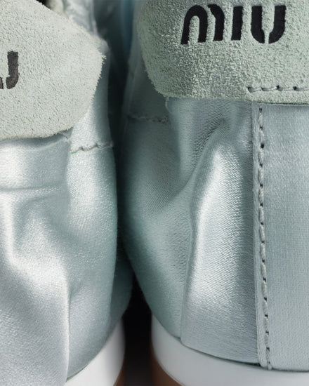 Miu Miu Plume Satin Powder Blue Low Top Sneakers - 3