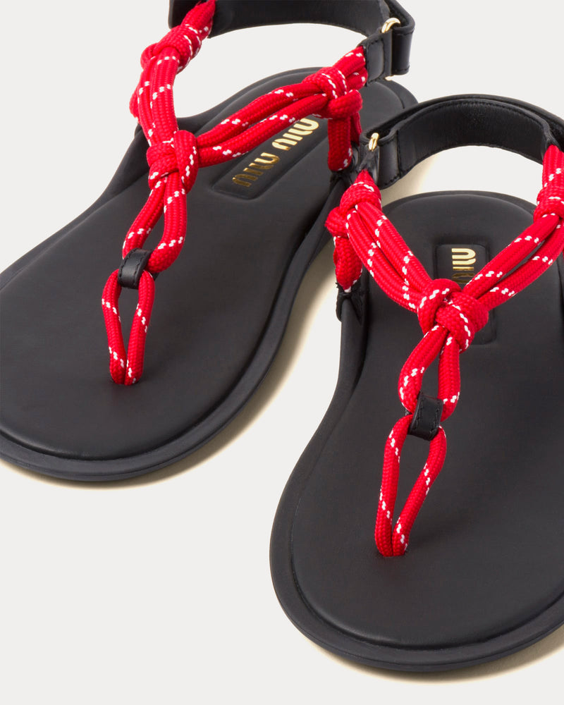 Miu Miu Riviere Cord & Leather Red Sandals - 2
