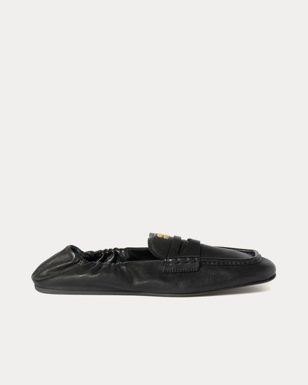 Miu Miu Ruches Nappa Leather Black Loafers - 1