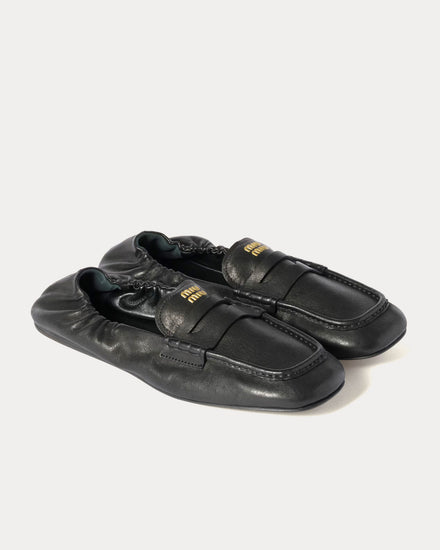 Miu Miu Ruches Nappa Leather Black Loafers - 3