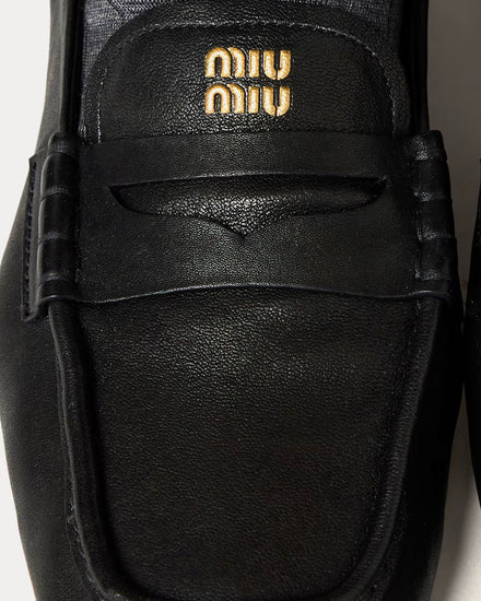 Miu Miu Ruches Nappa Leather Black Loafers - 5