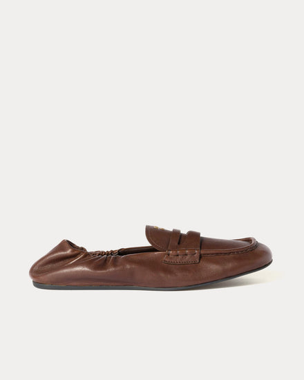 Miu Miu Ruches Nappa Leather Briarwood Loafers - 1