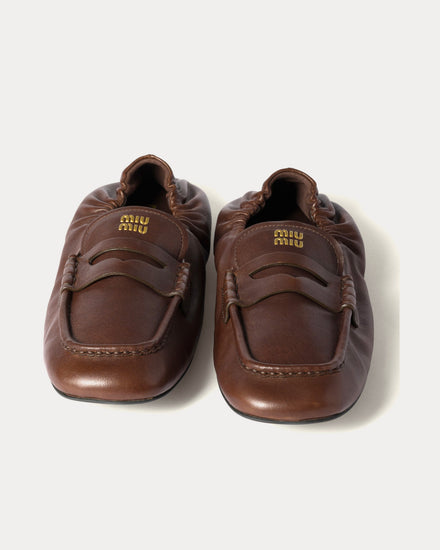 Miu Miu Ruches Nappa Leather Briarwood Loafers - 2