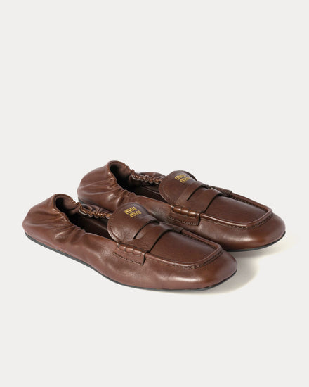Miu Miu Ruches Nappa Leather Briarwood Loafers - 3