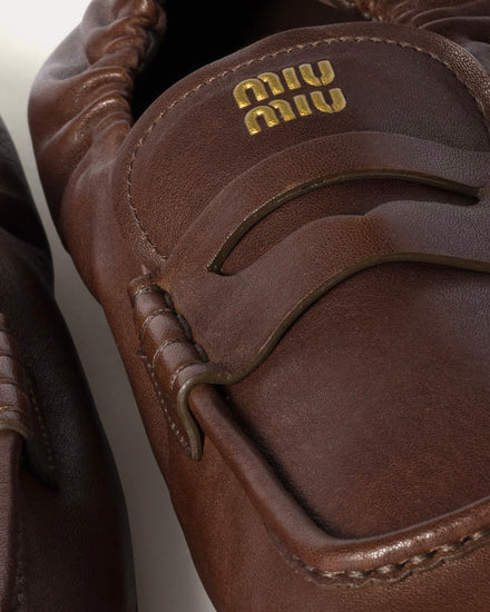 Miu Miu Ruches Nappa Leather Briarwood Loafers - 5