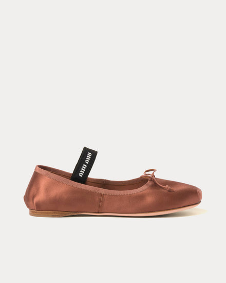 Miu Miu Satin Cocoa Brown Ballerinas - 1