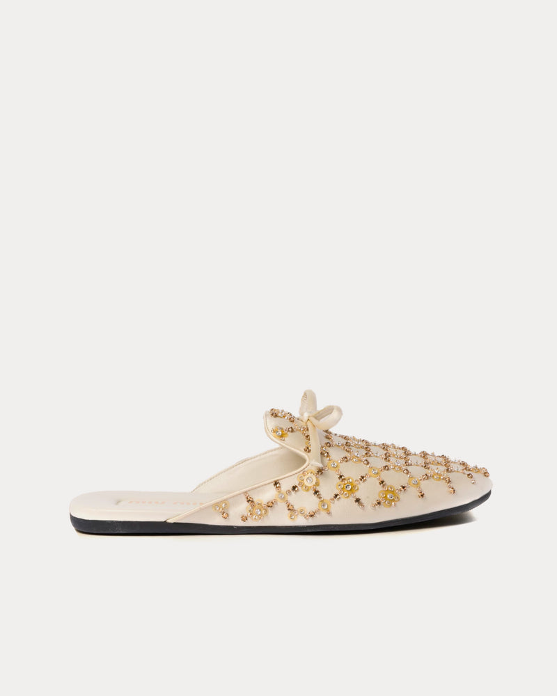 Miu Miu Satin Ivory Slippers - 1