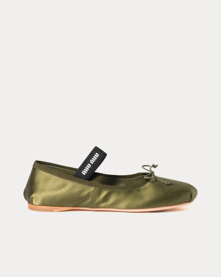 Miu Miu Satin Olive Green Ballerinas - 1