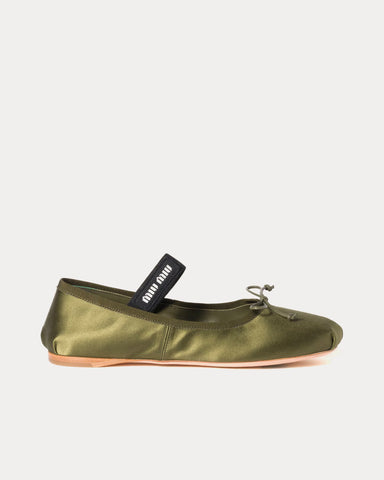 Miu Miu Satin Olive Green Ballerinas