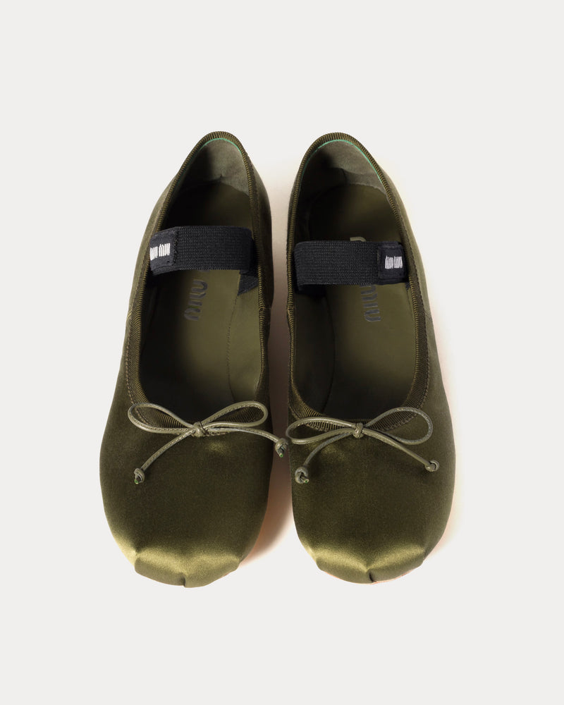 Miu Miu Satin Olive Green Ballerinas - 2