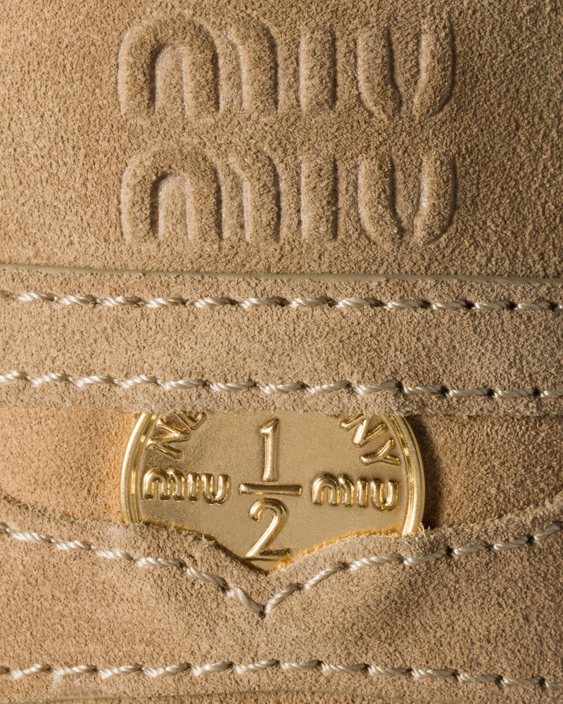 Miu Miu Flatform Raffia & Suede Ecru Mules - 3