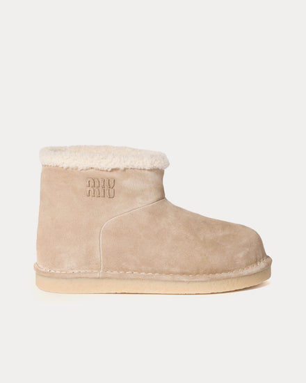 Miu Miu Suede & Shearling Desert Beige Booties - 1