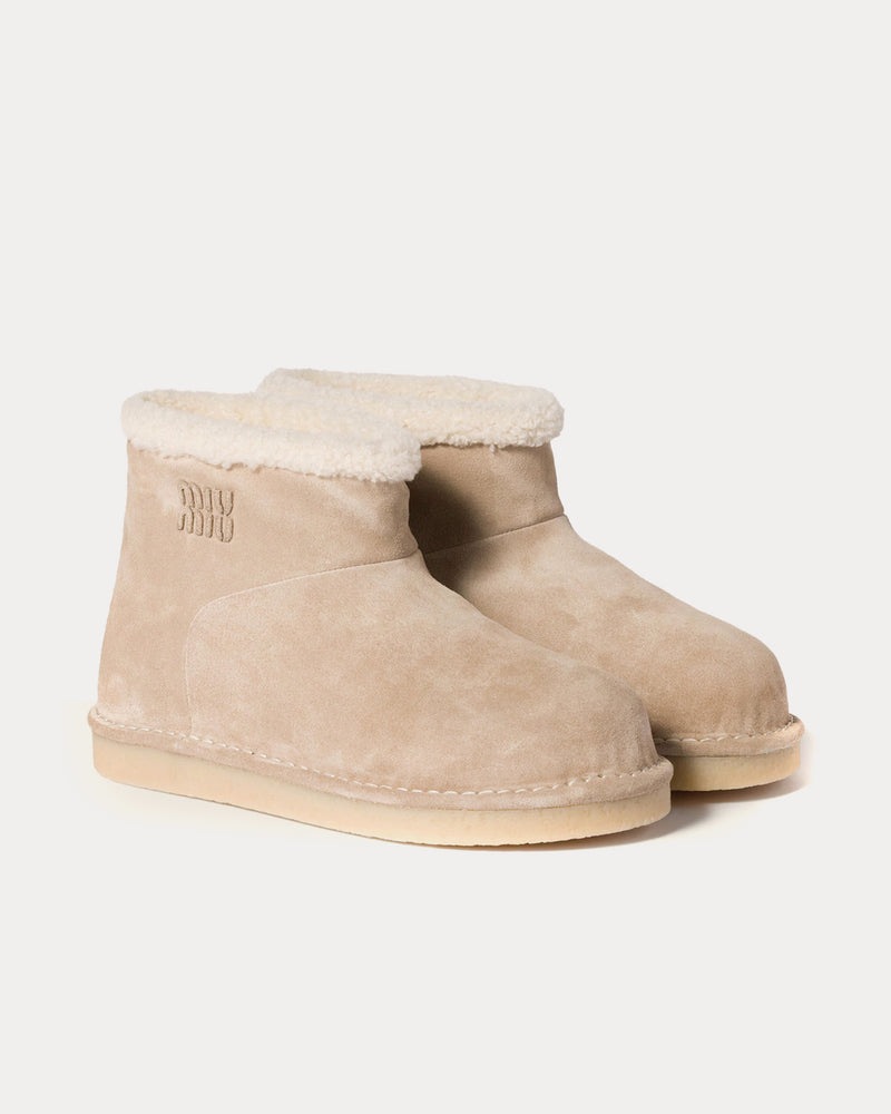 Miu Miu Suede & Shearling Desert Beige Booties - 2