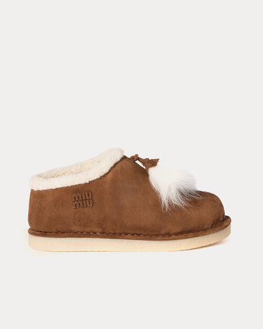 Miu Miu Suede & Shearling Cocoa Brown Mules
