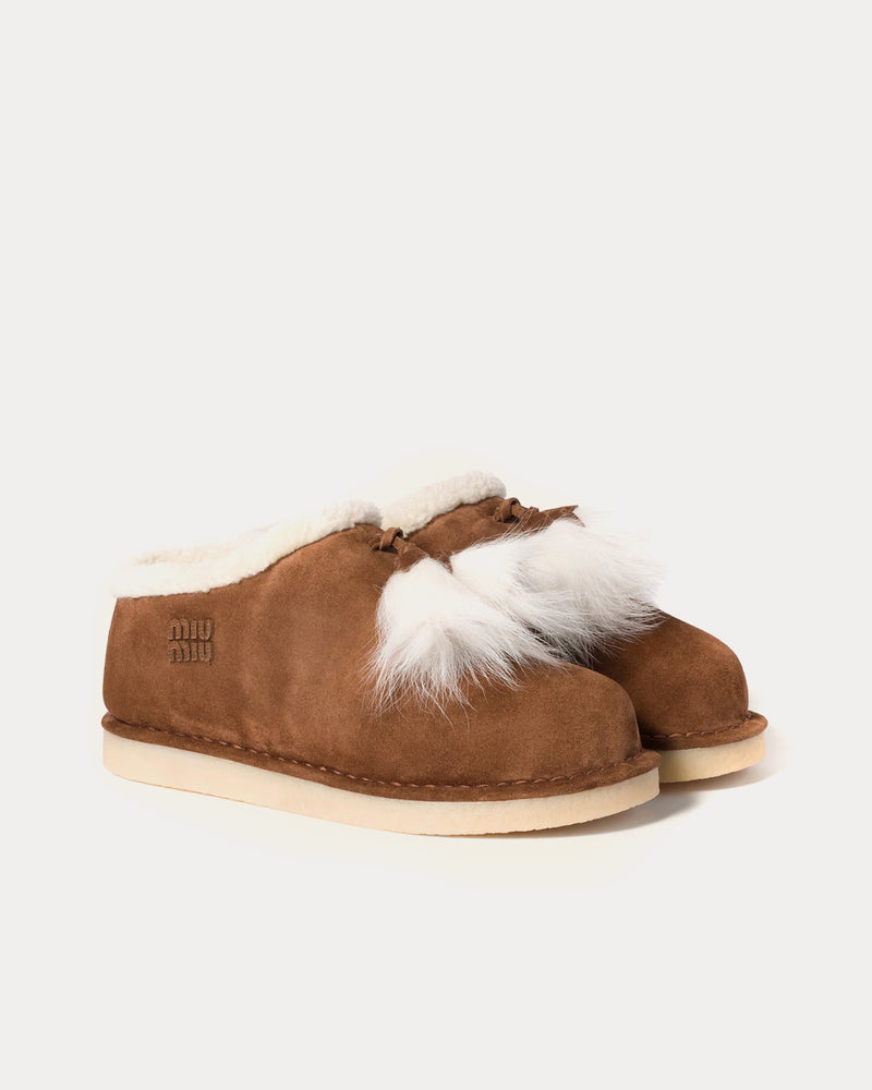 Miu Miu Suede & Shearling Cocoa Brown Mules - 2