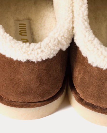 Miu Miu Suede & Shearling Cocoa Brown Mules - 3