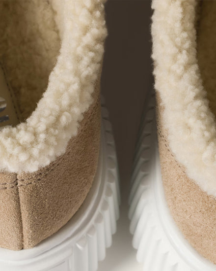 Miu Miu Suede & Shearling Desert Beige Low Top Sneakers - 3