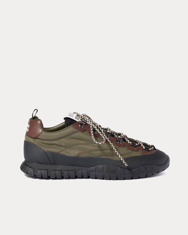 Miu Miu Techincal Fabric & Leather Forest Green Low Top Sneakers