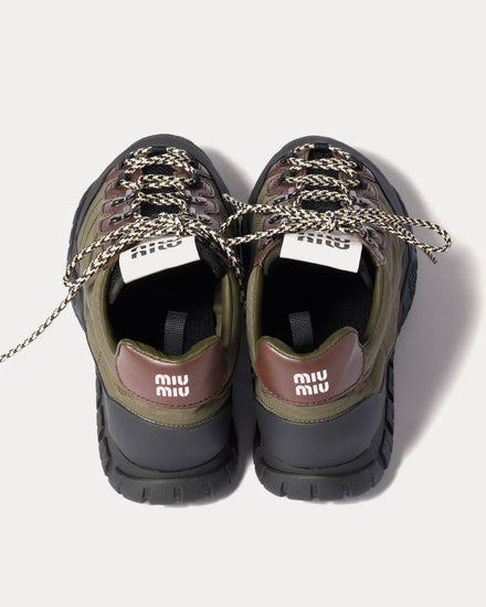 Miu Miu Techincal Fabric & Leather Forest Green Low Top Sneakers - 3
