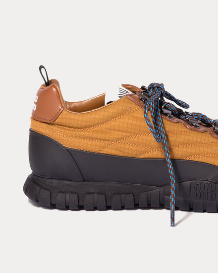 Miu Miu Techincal Fabric & Leather Mustard Low Top Sneakers - 3