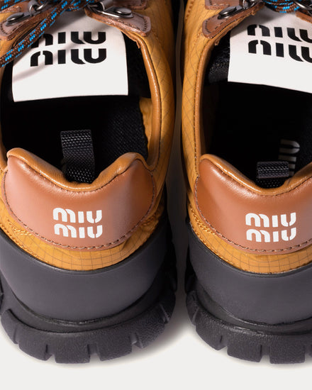 Miu Miu Techincal Fabric & Leather Mustard Low Top Sneakers - 5