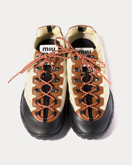 Miu Miu Techincal Fabric & Leather Raw White Low Top Sneakers - 2