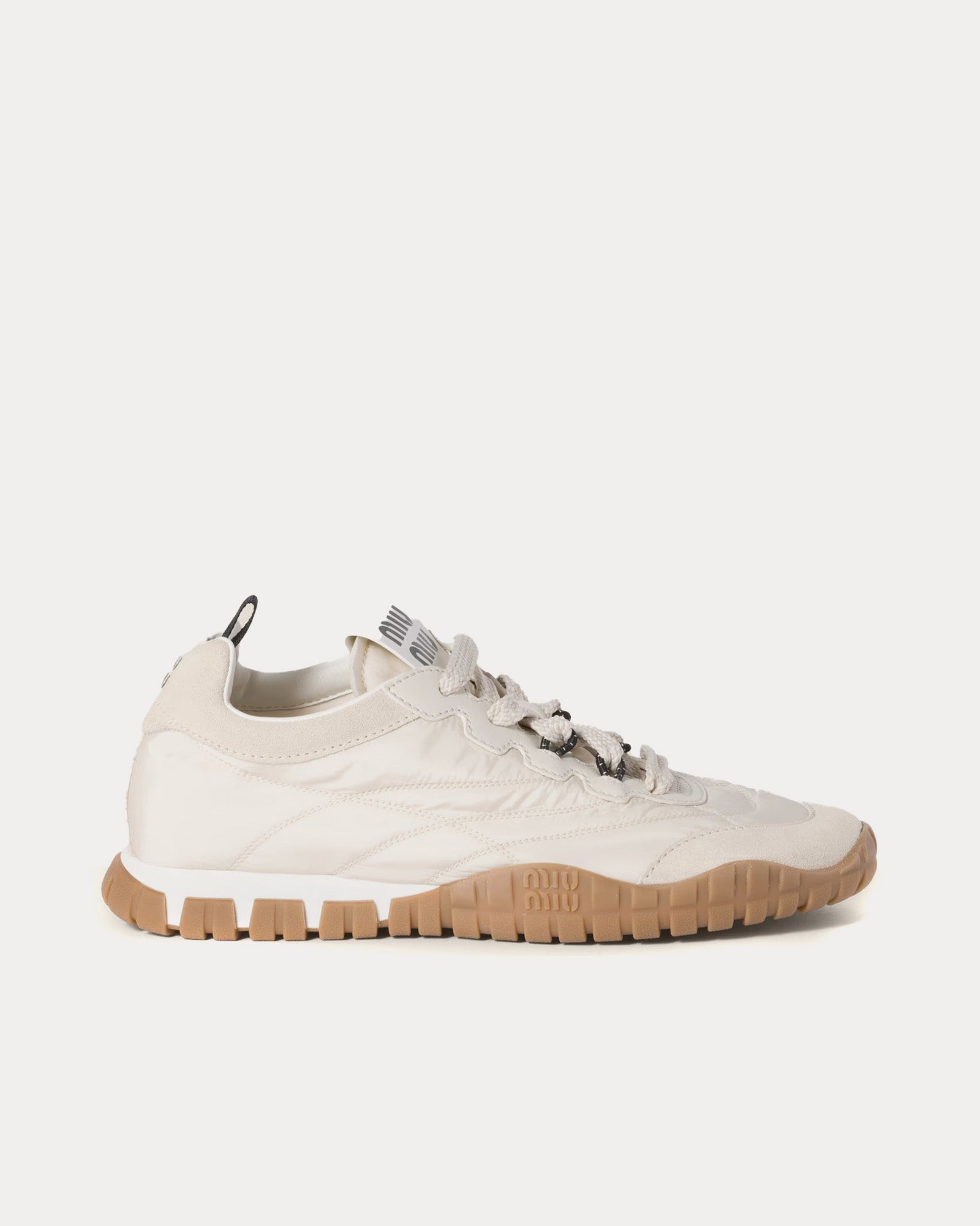Miu Miu Women's Tyre Technical Fabric & Suede Ivory Low Top
