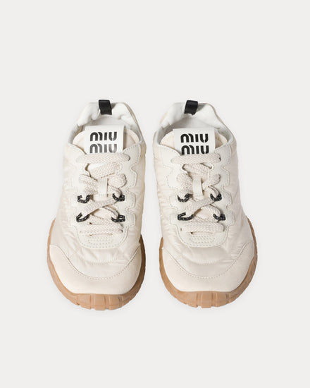 Miu Miu Women's Tyre Technical Fabric & Suede Ivory Low Top