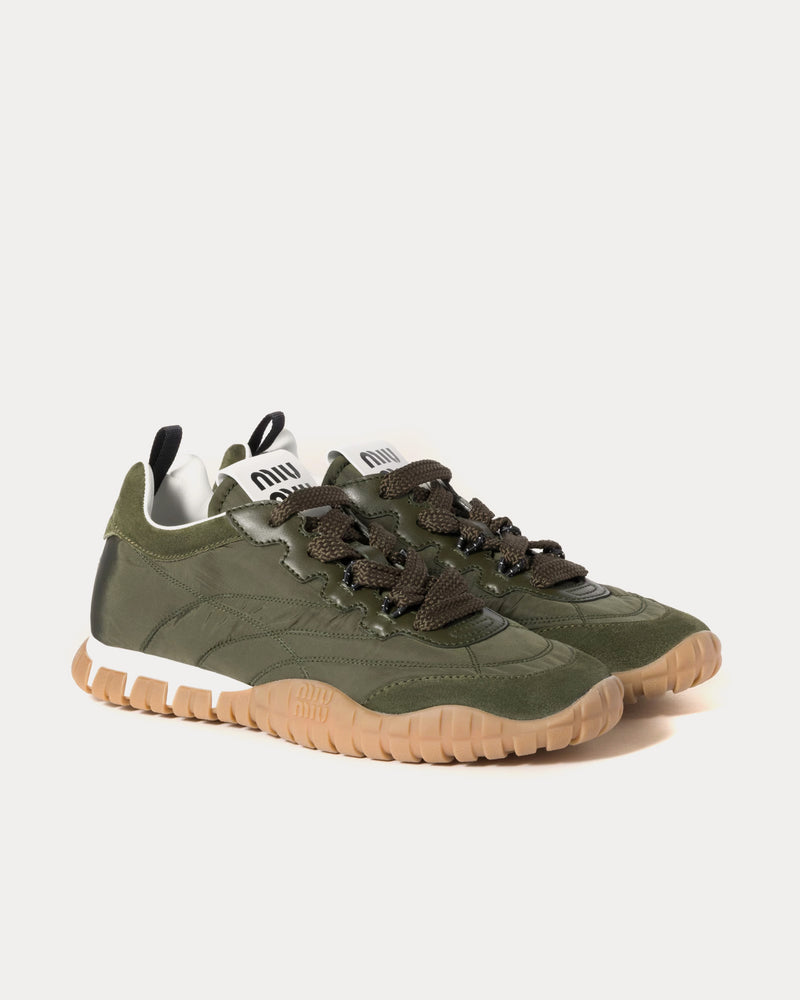 Miu Miu Women's Tyre Technical Fabric & Suede Loden Green Low Top