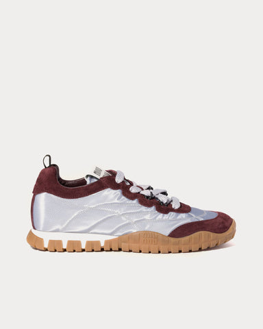 Miu Miu Tyre Technical Fabric & Suede Aluminum / Bordeaux Low Top Sneakers