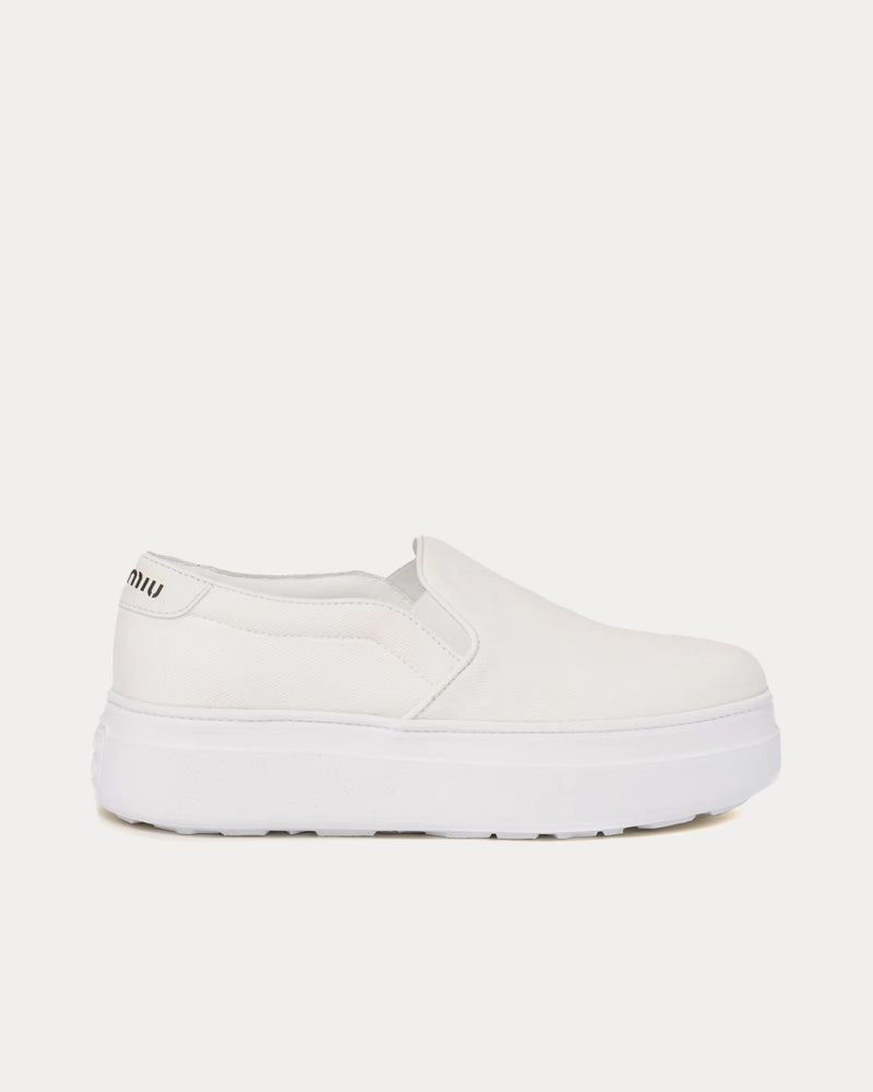 Miu Miu Washed Cotton Drill White Slip On Sneakers - 1