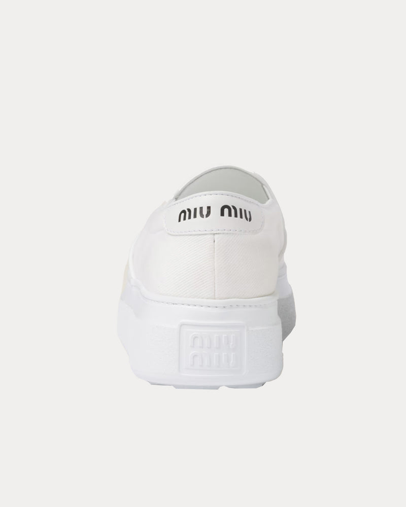 Miu Miu Washed Cotton Drill White Slip On Sneakers - 3