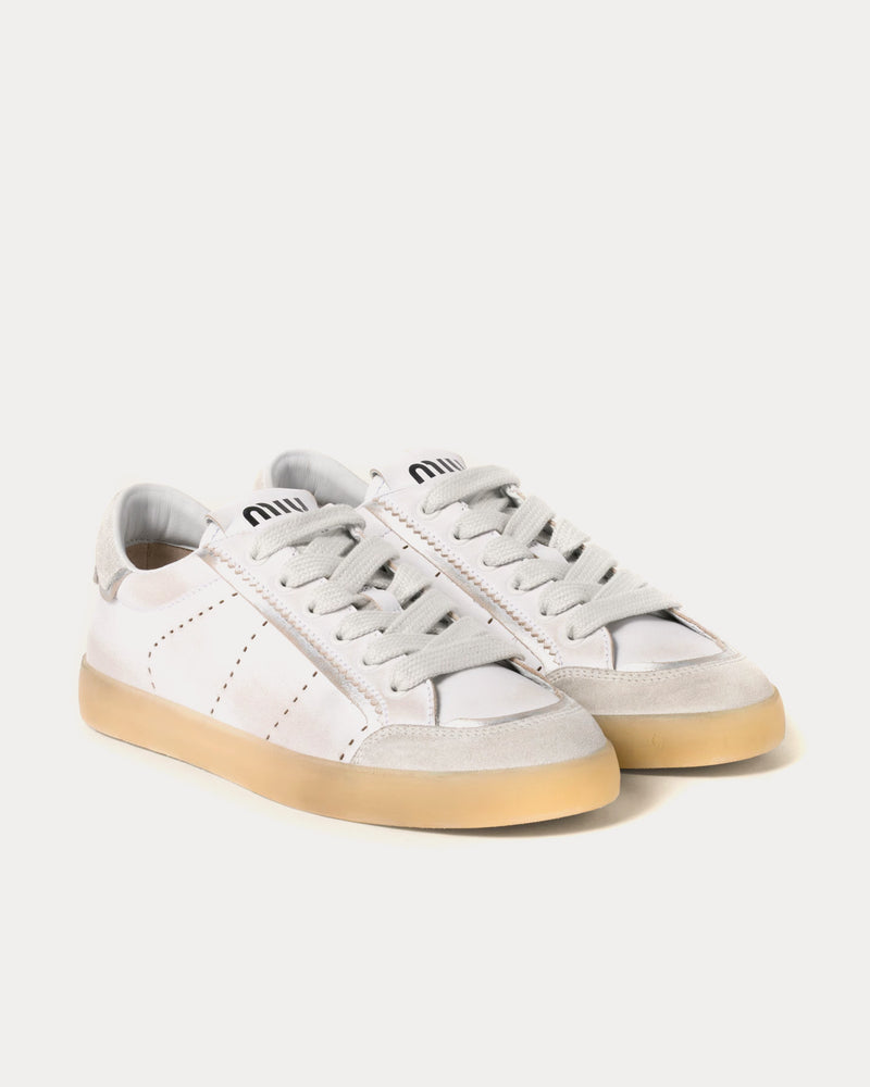 Miu Miu Bleached Leather White Low Top Sneakers - 2