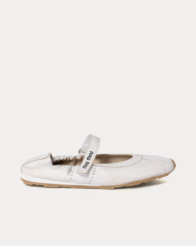 Miu Miu Bleached Nappa Leather White Ballerinas