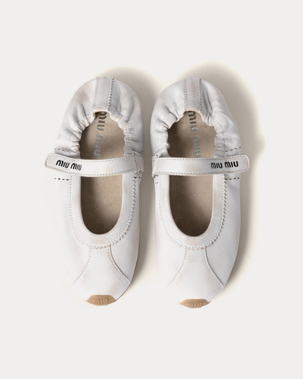 Miu Miu Bleached Nappa Leather White Ballerinas - 2