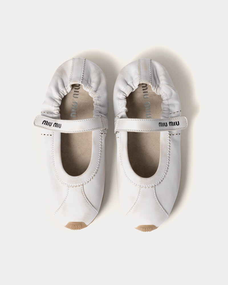 Miu Miu Bleached Nappa Leather White Ballerinas - 2