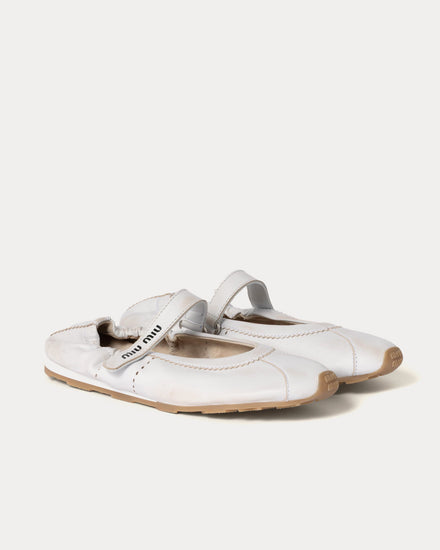 Miu Miu Bleached Nappa Leather White Ballerinas - 3