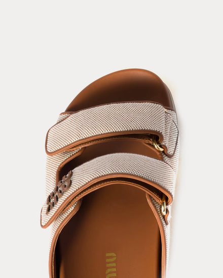 Miu Miu Canvas Beige / Brandy Slides - 3