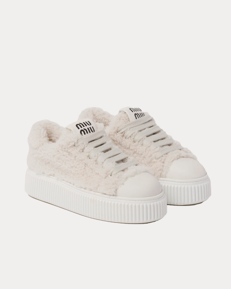 Miu Miu Women's Classic Shearling White Low Top Sneakers Trainers