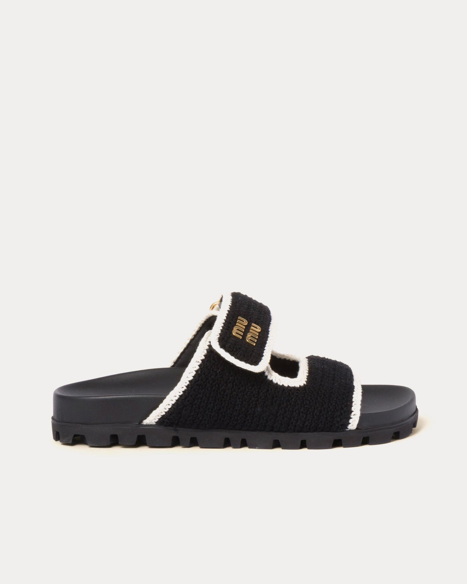 Miu Miu Women's Crochet Knit Black / Ivory Sandals
