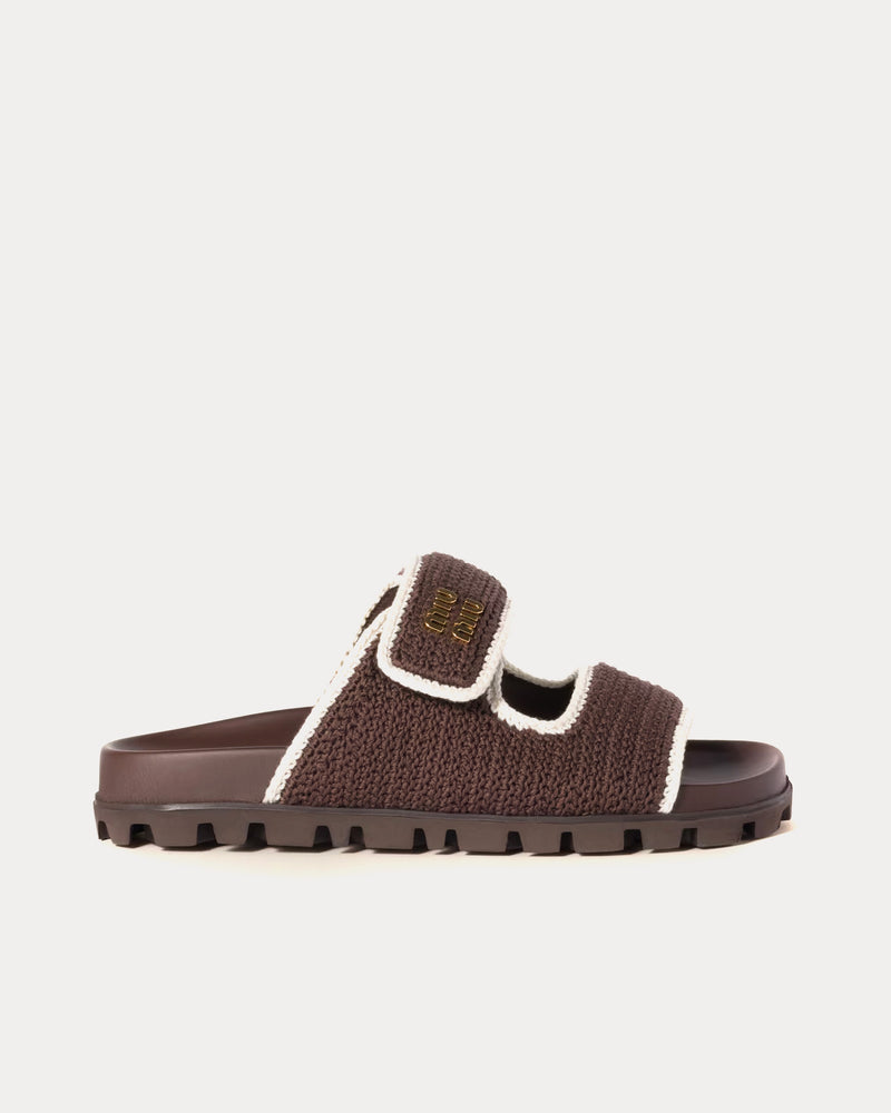 Miu Miu Crochet Knit Cocoa / Ivory Slides - 1
