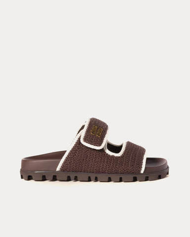 Miu Miu Crochet Knit Cocoa / Ivory Slides