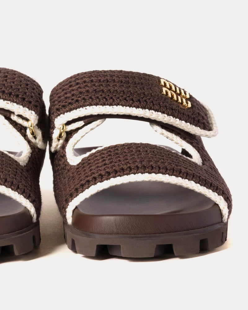 Miu Miu Crochet Knit Cocoa / Ivory Slides - 2