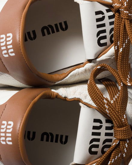 Miu Miu Deco Leather White / Cognac Low Top Sneakers - 3