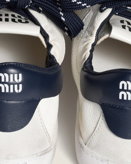 Miu Miu Deco Leather White / Royal Blue Low Top Sneakers - 3