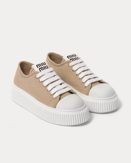 Miu Miu Platform Denim Colonial Beige Low Top Sneakers - 2