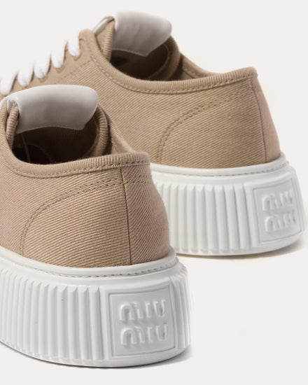 Miu Miu Platform Denim Colonial Beige Low Top Sneakers - 3