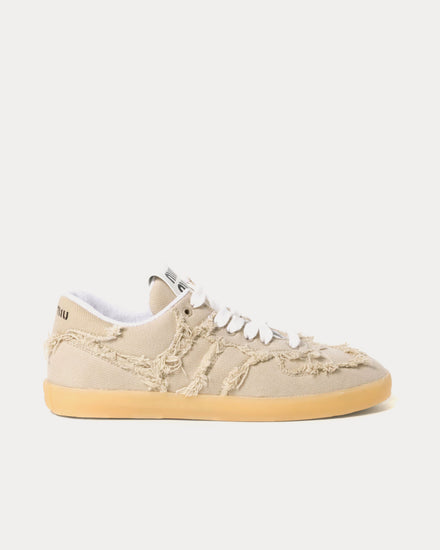 Miu Miu Frayed Denim Colonial Beige Low Top Sneakers - 1