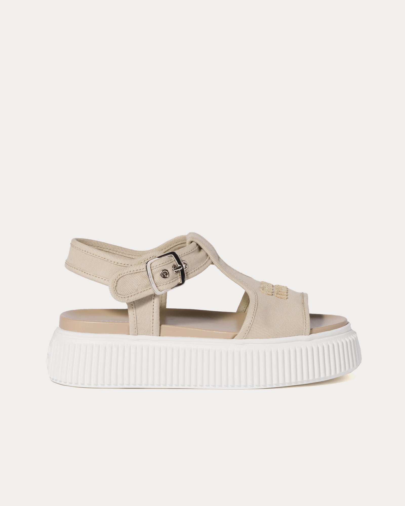 【MIU MIU】FLATFORM SANDALS Miu Miu Women's Denim Flatform Colonial Beige Sandals