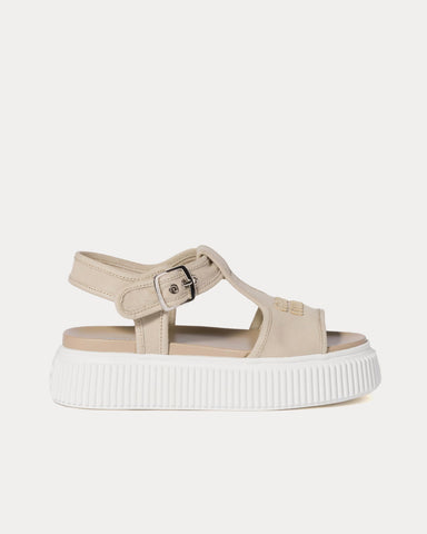 Miu Miu Denim Flatform Colonial Beige Sandals